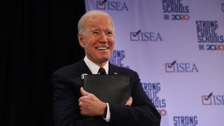 Democratic presidential candidate, former U.S. Vice President Joe Biden appears at the Iowa State Educators Association (ISEA) forum to speak at the Sheraton West Des Moines Hotel on Jan. 18, 2020, in West Des Moines, Iowa.