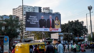 An ad showing President Donald Trump and Indian Prime Minister Narendra Modi