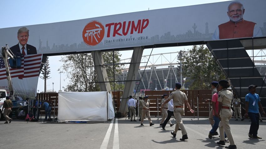 A poster showing President Donald Trump and Indian Prime Minster Narendra Modi