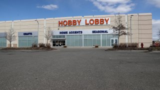 A Hobby Lobby store sits closed after the chain closed due to the COVID-19 crisis on April 03, 2020 in Lakewood, Colorado.