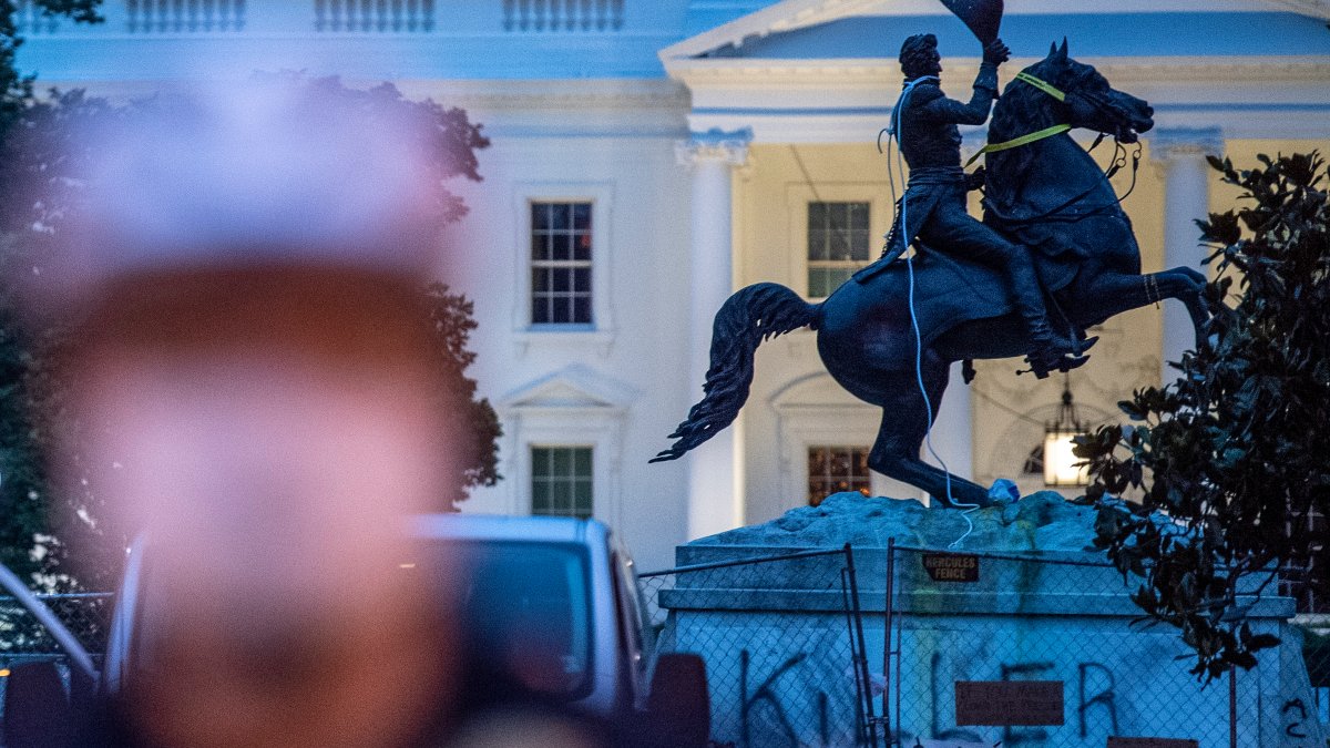 DC Police Block Protesters Calling to Take Down Andrew Jackson Statue in Lafayette Square NBC