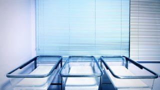 Baby cribs at a maternity ward.