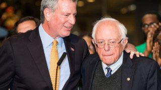 Bill de Blasio and Bernie Sanders