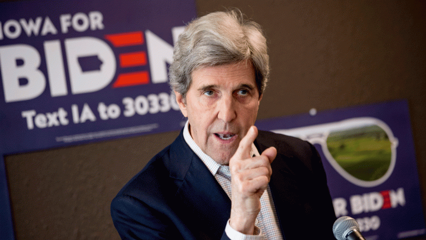 In this Jan. 9, 2020, file photo, former Secretary of State John Kerry speaks at a campaign stop to support Democratic presidential candidate former Vice President Joe Biden at the Biden for President Fort Dodge Office in Fort Dodge, Iowa.