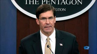 In this image from video, Secretary of Defense Mark Esper talks to the press on Iran and Iraq, Jan. 7, 2020, at the Pentagon in Washington.