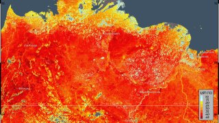 This photo taken on Friday, June 19, 2020 and provided by ECMWF Copernicus Climate Change Service shows the land surface temperature in the Siberia region of Russia.