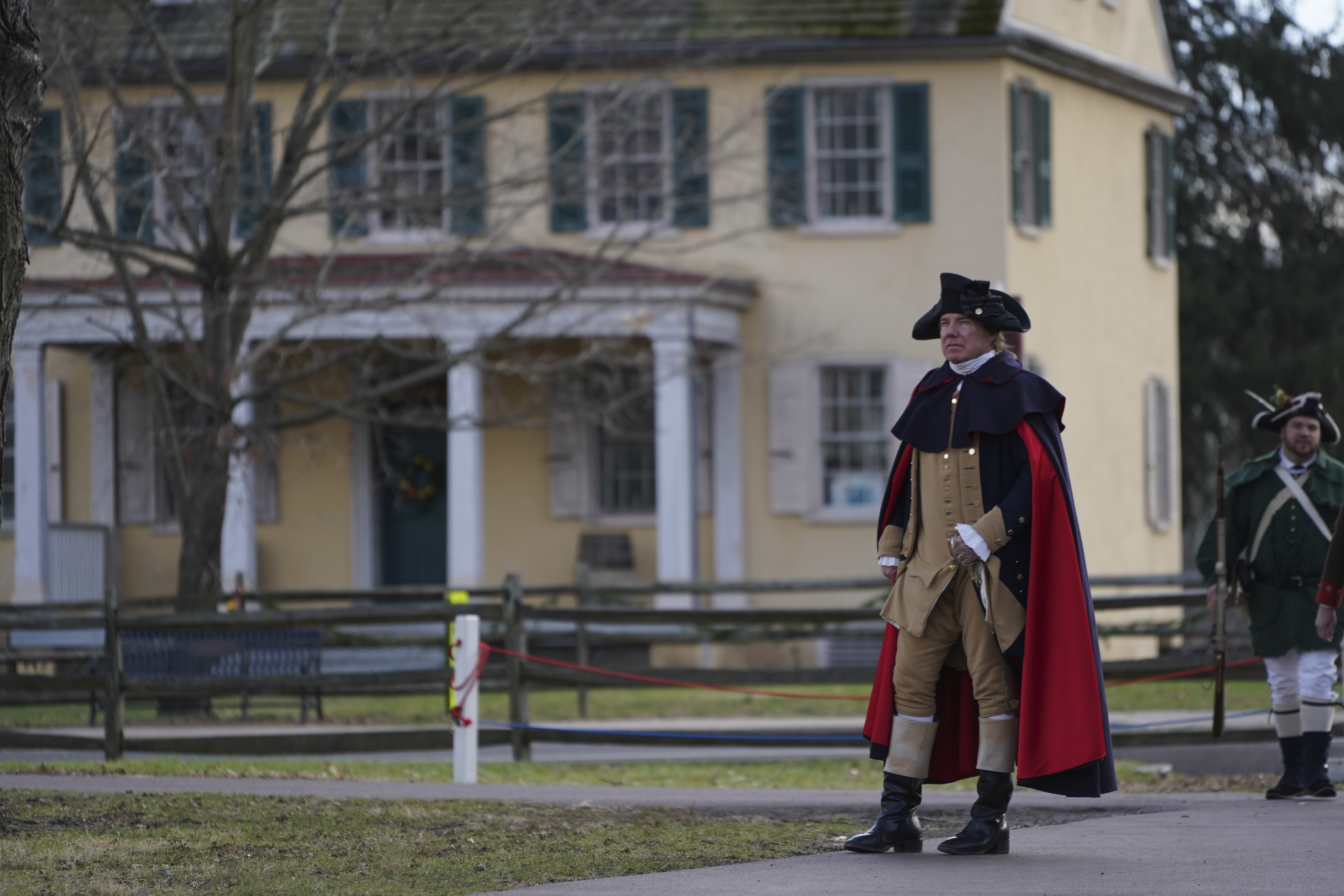 Revolutionary war re-enactors participate in the 66th annual re-enactment of Gen. George Washington crossing the Delaware River, Dec. 25, 2018, in Upper Makefield, Pa.