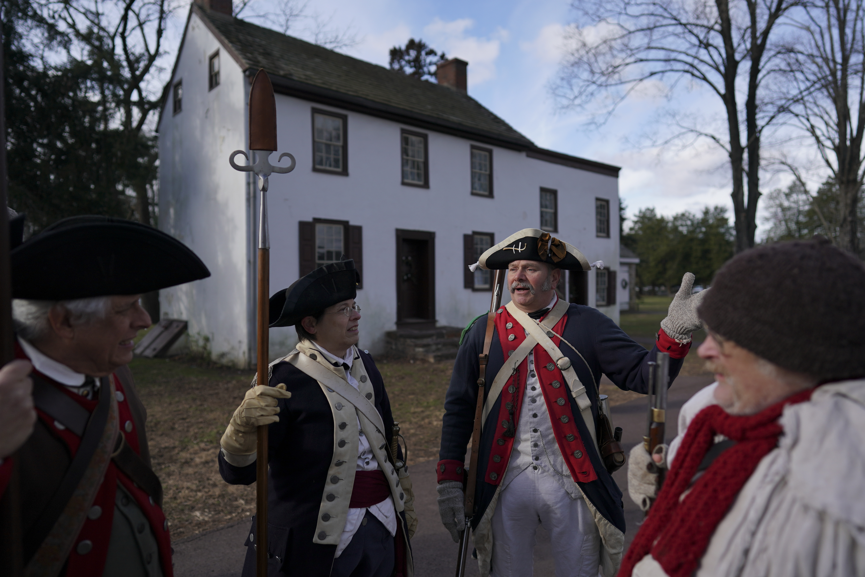 Revolutionary war re-enactors participate in the 66th annual re-enactment of Gen. George Washington crossing the Delaware River, Dec. 25, 2018, in Upper Makefield, Pa.