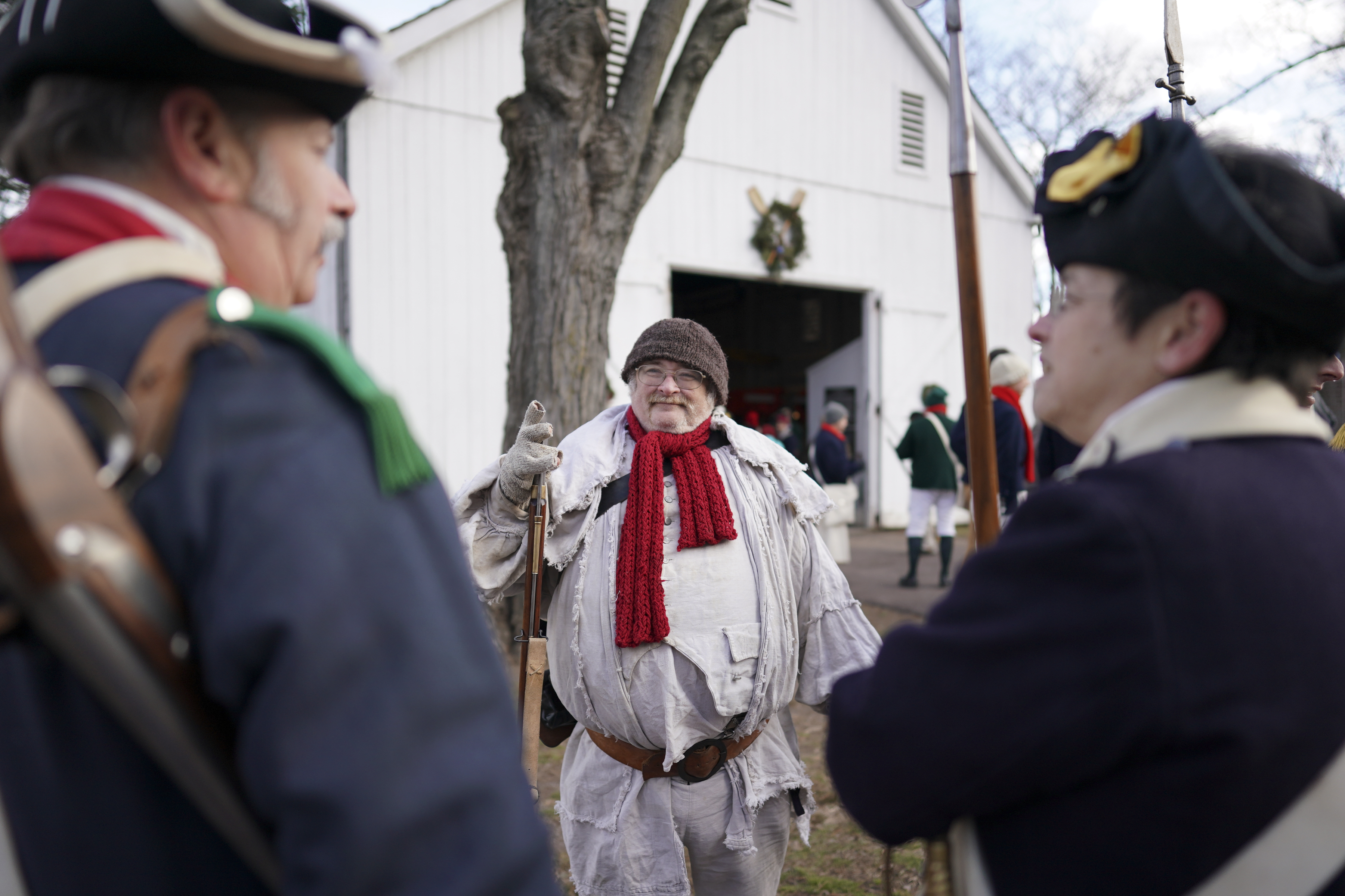 Revolutionary war re-enactors participate in the 66th annual re-enactment of Gen. George Washington crossing the Delaware River, Dec. 25, 2018, in Upper Makefield, Pa.