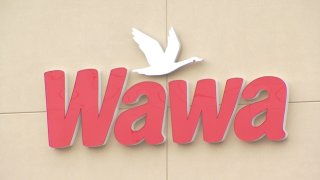 A sign shows a white goose above red lettering reading "Wawa."