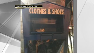 Clothing donation bin woman got stuck inside