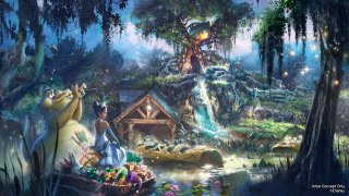 Concept art of the exterior of Splash Mountain.