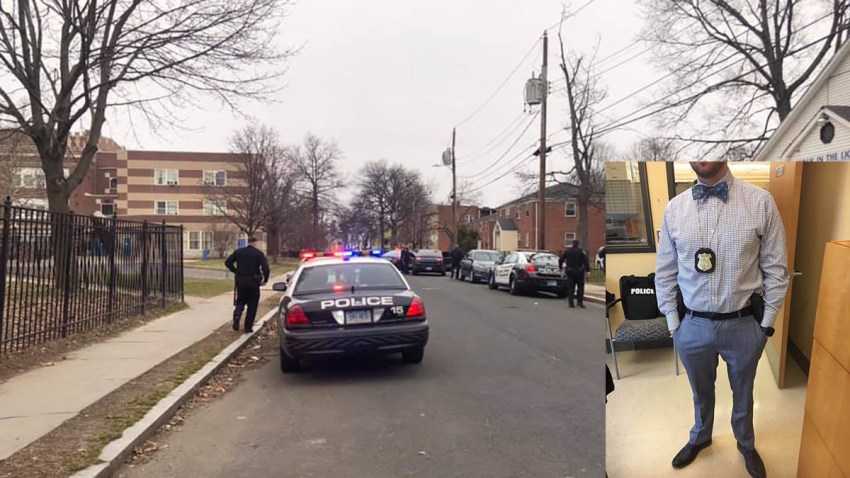 hartford officer wearing bow tie and tap shoes scene done