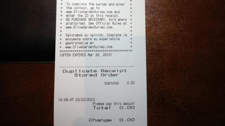 Bill For Comped Olive Garden Meal Goes Viral Nbc New York