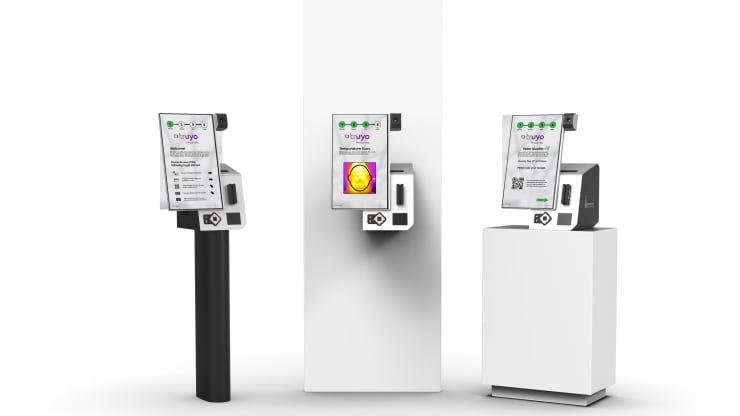 Janus, a temperature-reading kiosk from IntraEdge and Pyramid, can be installed freestanding, using a wall mount or on a countertop.