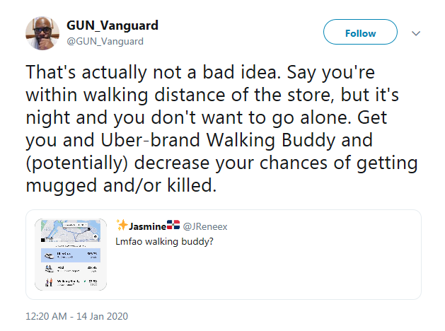 Uber Responds to Viral Tweet Poking Fun at ‘Walking Buddy’ Option – NBC ...