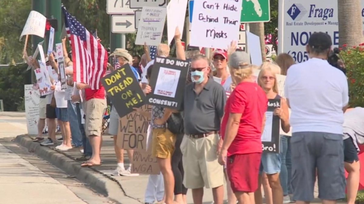 Dozens Protest Florida Mask Ordinance Despite Surge in Cases – NBC New York