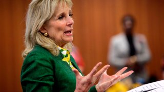 Jill Biden, wife of former Vice President Joe Biden, speaks during a meet and greet campaign event at the Dexter Avenue King Memorial Legacy in Montgomery, Alabama on March 2, 2020.