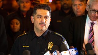 MILWAUKEE, WISCONSIN - FEBRUARY 26: Milwaukee Police Chief Alfonso Morales speaks to the media following a shooting at the Molson Coors Brewing Co. campus on February 26, 2020 in Milwaukee, Wisconsin. Six people, including the gunman, were reportedly killed when an ex-employee opened fire at the MillerCoors building on Wednesday.