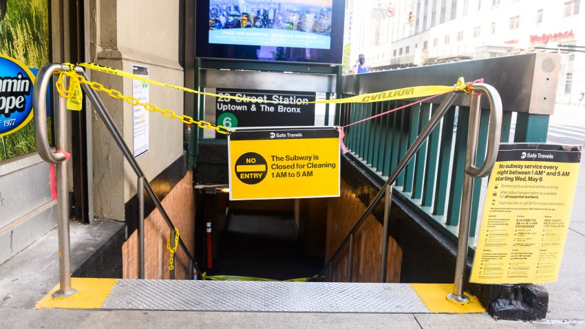 A no entry sign hangs outside an MTA subway station as the city continues Phase 4 of re-opening following restrictions imposed to slow the spread of coronavirus on August 15, 2020 in New York City.