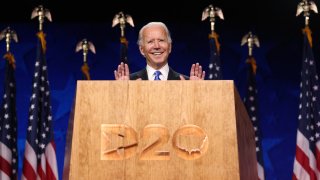 Democratic presidential nominee Joe Biden delivers his acceptance speech on the fourth night of the Democratic National Convention from the Chase Center on August 20, 2020 in Wilmington, Delaware.