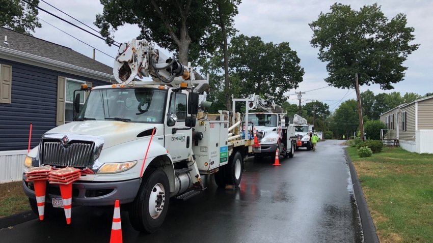 Eversource crews in Southington after Tropical Storm Isaias