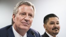 Bill de Blasio, mayor of New York, left, and Richard Carranza, chancellor of the New York City Department of Education