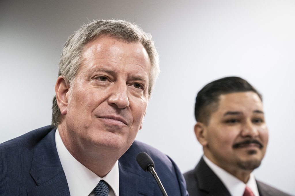 Bill de Blasio, mayor of New York, left, and Richard Carranza, chancellor of the New York City Department of Education