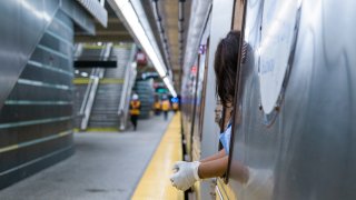 conductor aboard train at new york city statin