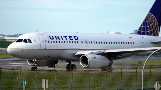 NEW YORK, UNITED STATES - 2020/08/26: A view of a United Airlines aircraft taxiing at La Guardia Airport.