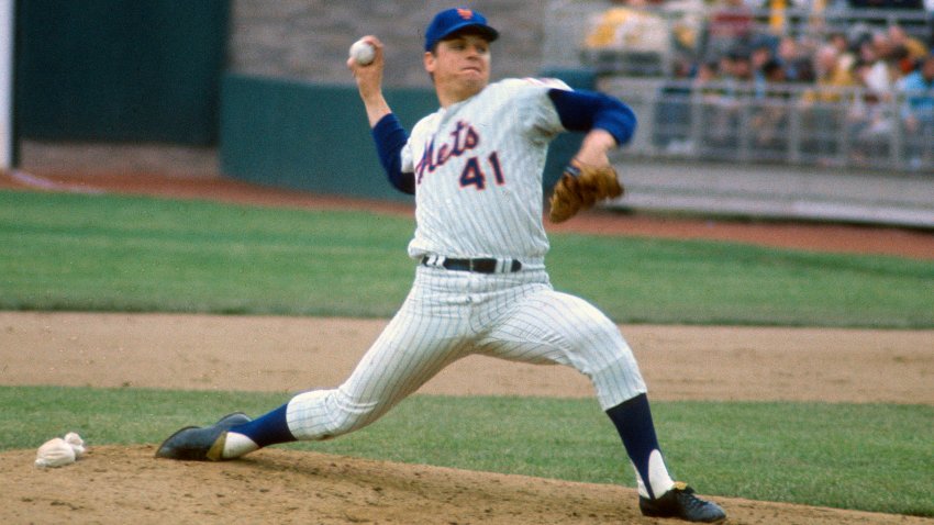 In this 1969 file photo, pitcher Tom Seaver #41 of the New York Mets pitches during a Major League Baseball game at Shea Stadium in the Queens borough of New York City.