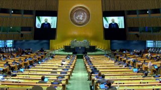 Iranian President Hassan Rouhani makes a pre-recorded video speech during the 75th session of the United Nations General Assembly, held online due to the novel coronavirus (COVID-19), in Tehran, Iran on September 22, 2020.