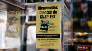 A sign alerting customers about SNAP food stamps benefits is displayed in a Brooklyn grocery store, Dec. 5, 2019, in New York City.