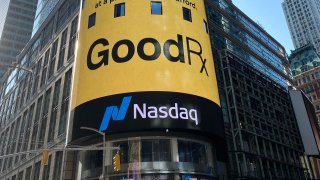 GoodRx signage on the outside of the Nasdaq on the day of its IPO, September 23, 2020.