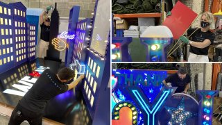 Behind the scenes of workers building Macy's holiday windows display