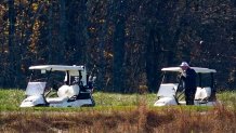 President Donald Trump participates in a round of golf at the Trump National Golf Course on Saturday, Nov. 7, 2020, in Sterling, Va.