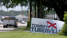 A Tommy Tuberville campaign sign on Three Notch Road during Election Day on July 14, 2020 in Mobile, Alabama.