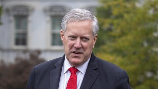 White House Chief of Staff Mark Meadows talks to reporters at the White House on October 21, 2020 in Washington, DC.