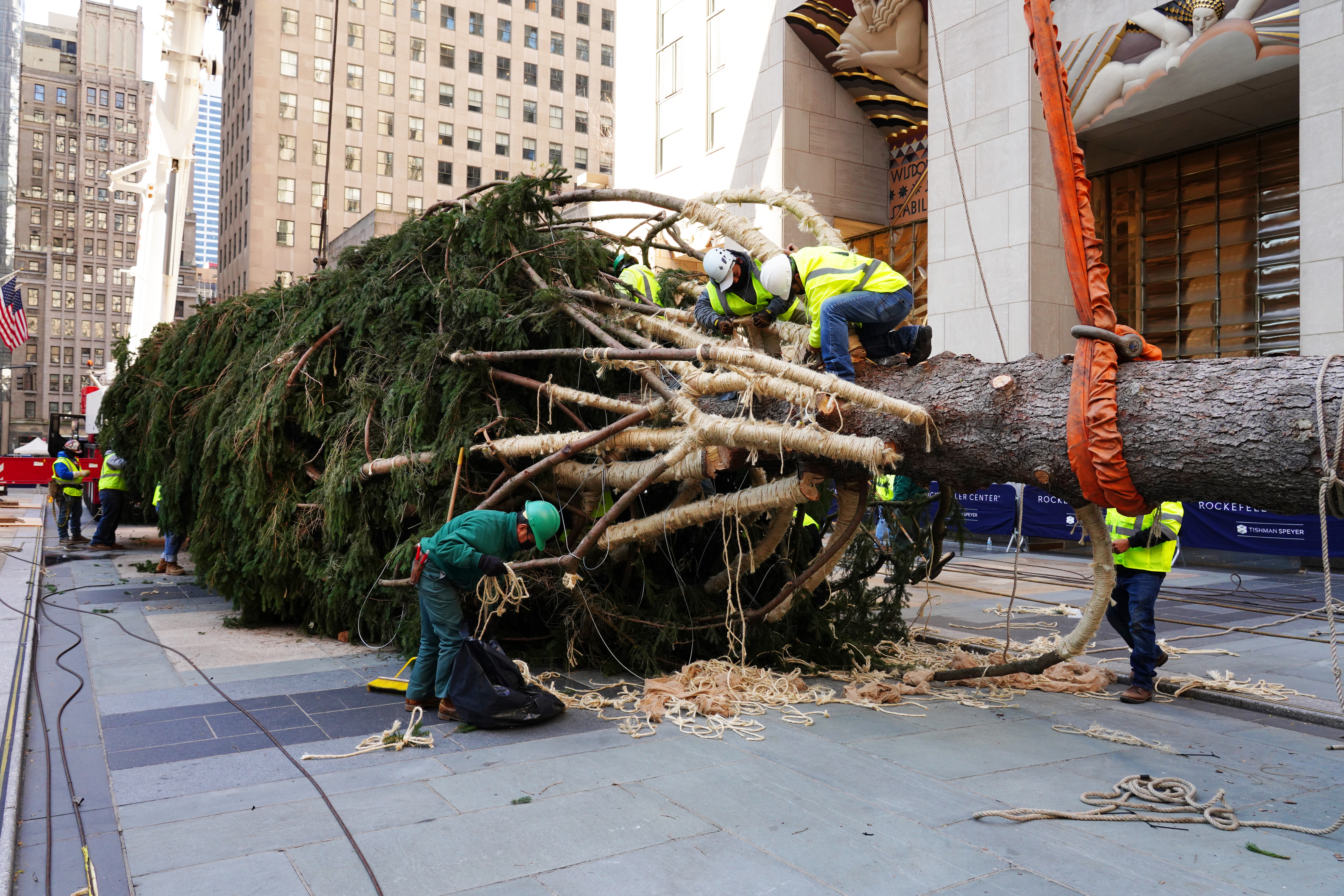 Photos Crews Hoist Christmas Tree At Rockefeller Plaza Nbc New York Photos Crews Hoist Christmas Tree At Rockefeller Plaza Nbc New York