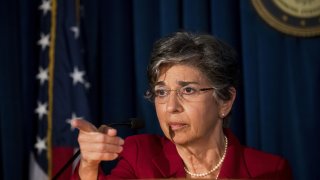 Audrey Strauss, acting U.S. Attorney for the Southern District of New York, takes a question during a news conference at the U.S. Attorney’s Office in New York, U.S., on Thursday, July 2, 2020. Ghislaine Maxwell, a longtime associate of disgraced money manager Jeffrey Epstein, was arrested and charged with conspiracy and enticing minors to engage in sex. Photographer: Michael Nagle/Bloomberg via Getty Images
