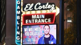 A tribute to tech entrepreneur Tony Hsieh at the El Cortez Hotel & Casino