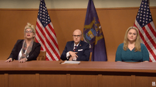 Cecily Strong appears as Melissa Carone alongside Kate McKinnon as Rudy Giuliani on "Saturday Night Live," December 5th, 2020.