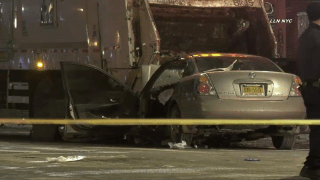 Police investigate the fatal crash between a passenger vehicle and city garbage truck