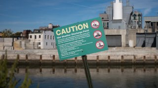 Caution sign near Gowanus Canal