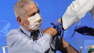 Anthony Fauci, director of the National Institute of Allergy and Infectious Diseases, receives the Moderna Inc. Covid-19 vaccine during an event at the NIH Clinical Center Masur Auditorium in Bethesda, Maryland, U.S., on Tuesday, Dec, 22, 2020.