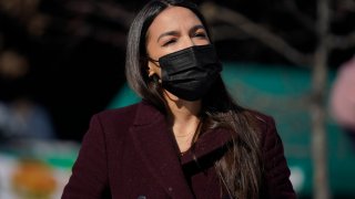 Rep. Alexandria Ocasio-Cortez participates in a news conference in the Queens borough of New York