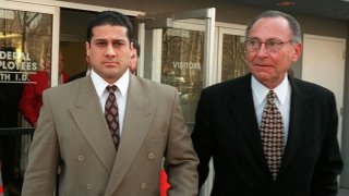 Justin Volpe, left, and his attorney Marvyn Kornberg, leave U. S. District Court in the New York City borough of Brooklyn, Thursday, Feb. 26, 1998