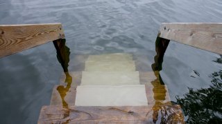 Flooded house steps