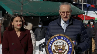 Senator Chuck Schumer and Rep. Alexandria Ocasio-Cortez were in Queens on Monday to announce funeral benefits for families of low-income New Yorkers who have died from COVID