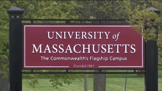 A sign outside the University of Massachusetts at Amherst, or UMass Amherst